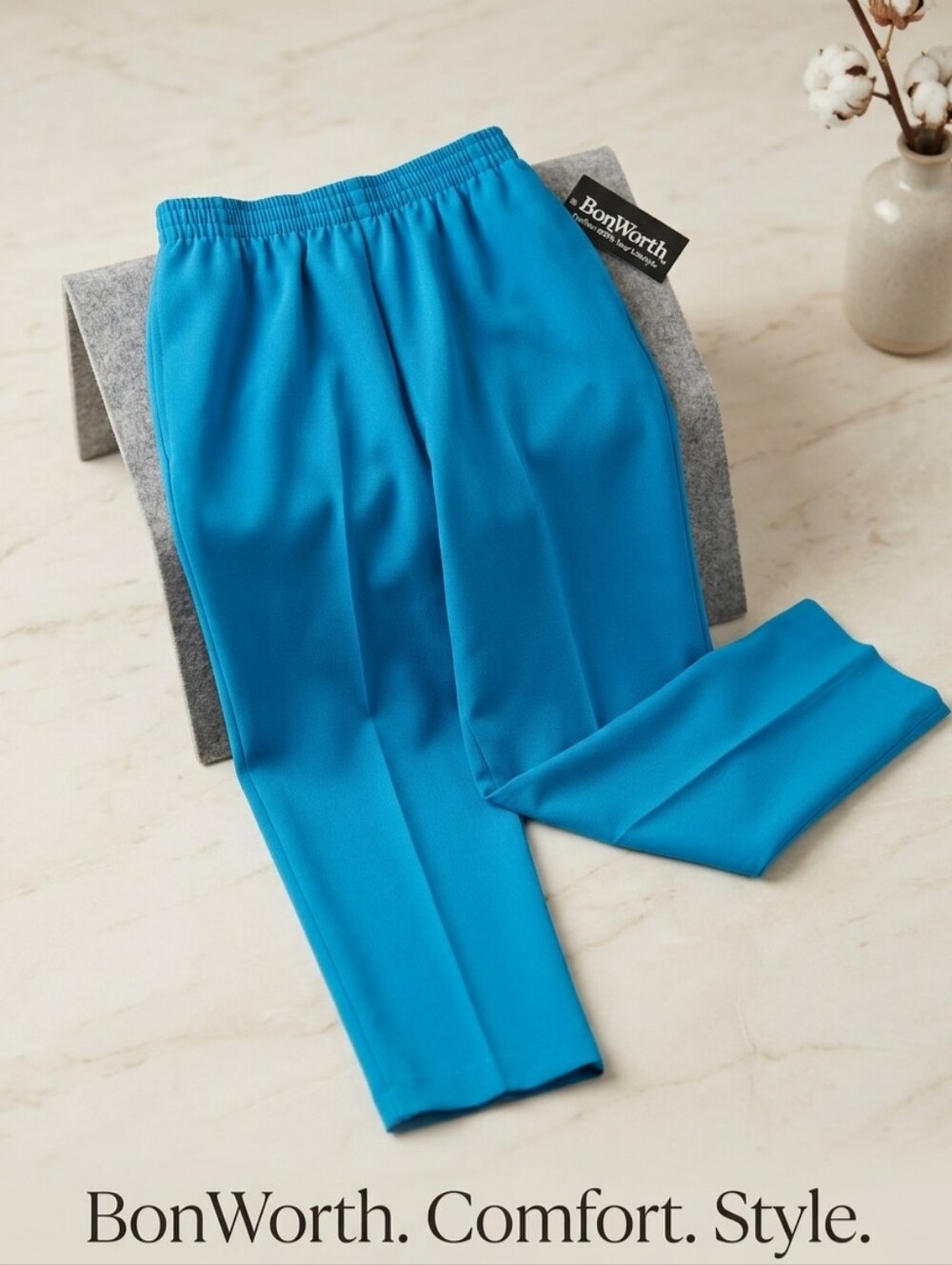 NWT BonWorth VTG 80's Women's Blue Pull On Pants High Waisted Elastic Waist XS